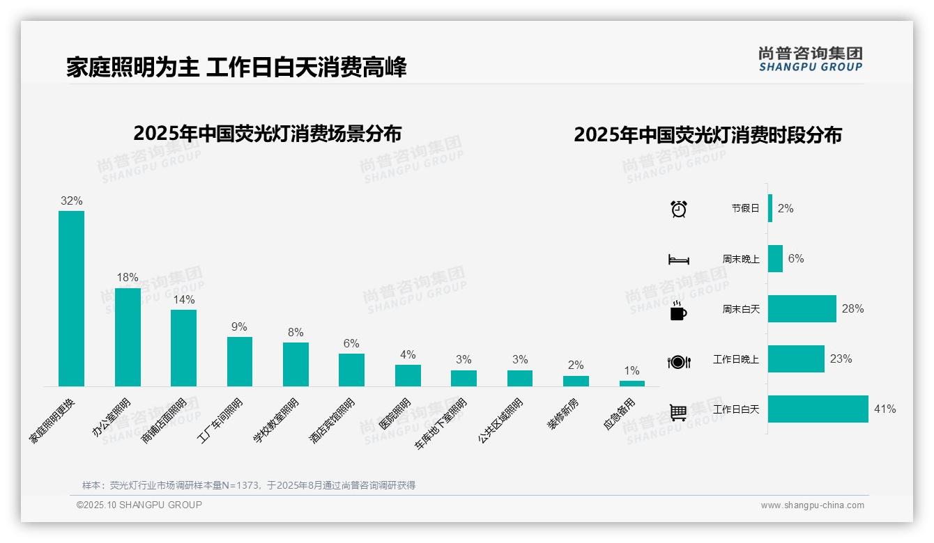 荧光灯工作日白天消费占比41%，该趋势获尚普咨询集团报告支持-2025年10月-荧光灯-38
